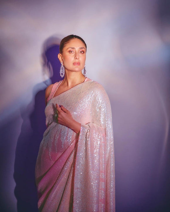 Bollywood Celebrity Kareena Kapoor Inspired Pink Shade Sequins Bollywood Replica Saree for women-SHRI001KK