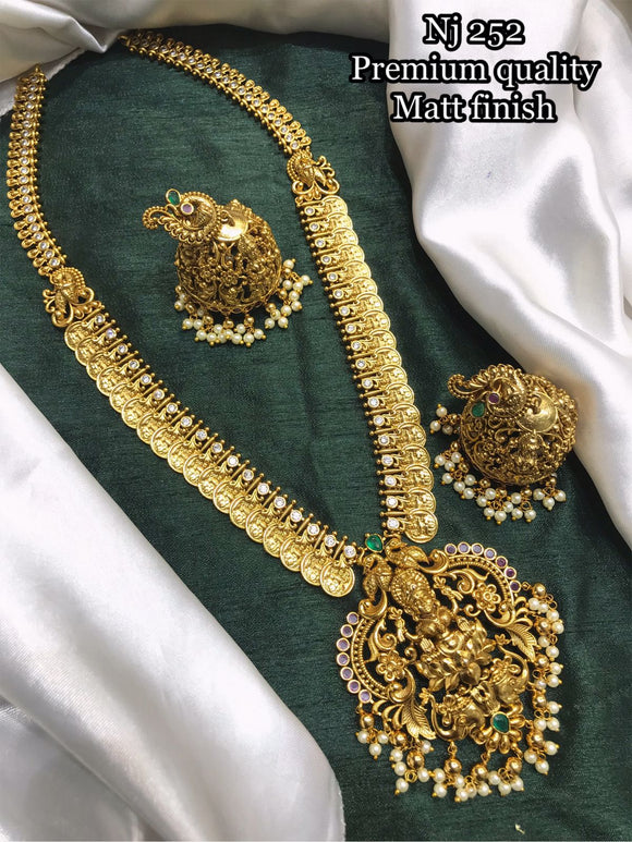 Manikarnika, Matte Gold Finish Long Necklace Set for Women-SAY001LNSM