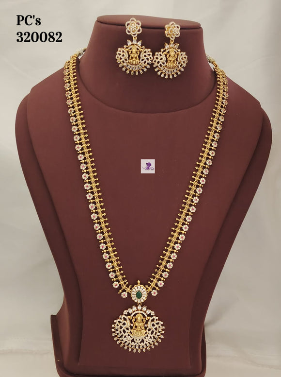 Shyamili  , White stone studded Matte Gold Finish Long Necklace Set for Women-SAY001LNSS