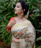 VD Vishu 2023 presents Kerala Tissue cotton saree with floral embroidery-SAHE001KS