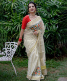 VD Vishu 2023 presents Kerala Tissue cotton saree with floral embroidery-SAHE001KS