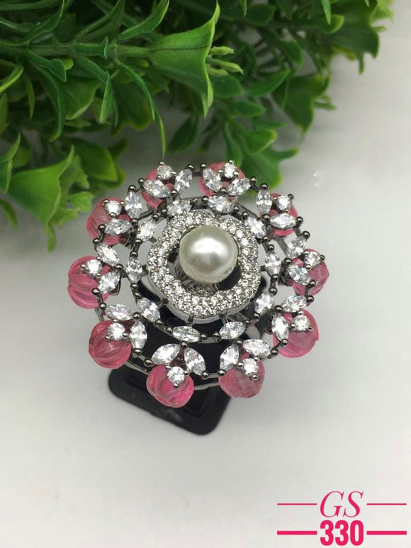 Pastel  Pink Stone studded Statement Ring for Women -NEERA001SRPP
