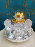 Padmavathi , Silver finish Lotus plate with  Kalasham  and maalaa  Leaf  and Diyas  for Puja Combo -CZY001PKMD