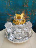 Padmavathi , Silver finish Lotus plate with  Kalasham  and maalaa  Leaf  and Diyas  for Puja Combo -CZY001PKMD