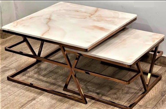 Rose Gold Finish Marble Top Nesting Tables - ST001NT