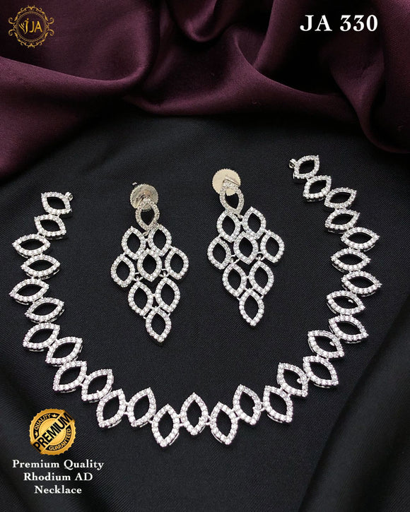 Angelina , Premium Rhodium  Plated American Diamond Necklace Set for women-ART001ADR