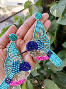 Blue Lara , Pure Hand made Humming Birds Design light weight Beads earrings for women -YADA001