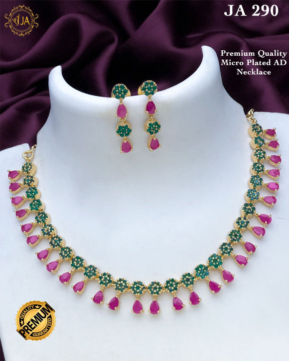 Amora , Pink and Green stone studded Gold finish Necklace Set for women -ART001PGNS