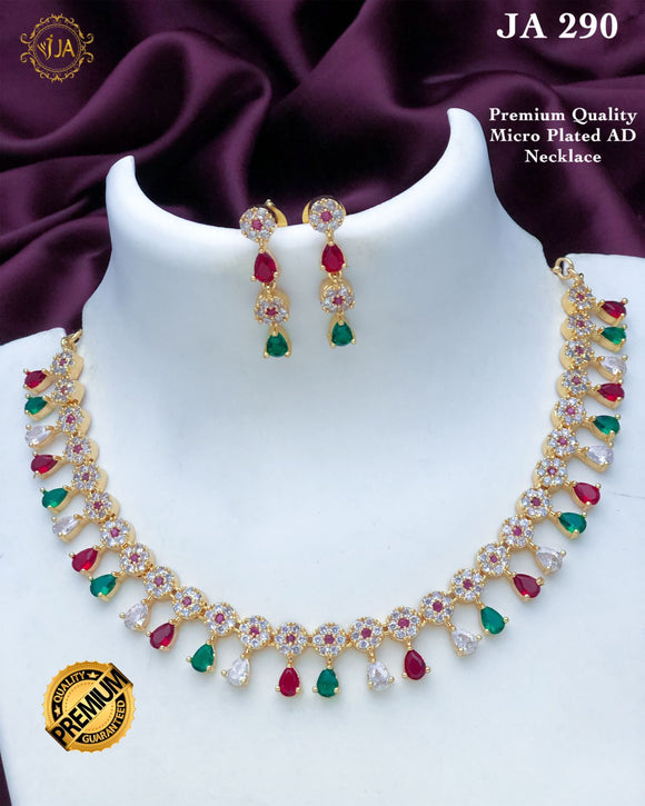 Azora , white ,pink and Red   stone studded Gold finish Necklace Set for women -ART001WM