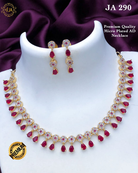 Amanda , white and  Red   stone studded Gold finish Necklace Set for women -ART001WR