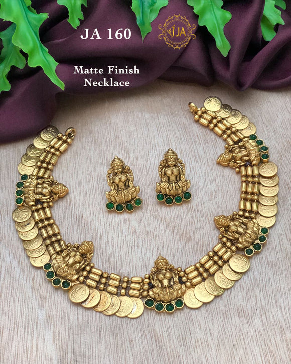 Green kemp studded Coin Laxmi Necklace set for women -ART001CLG