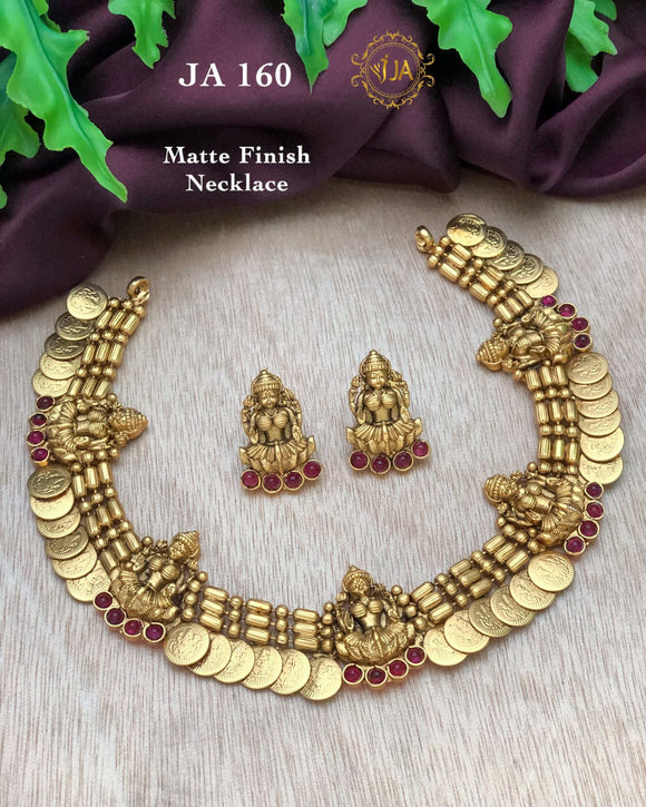 Pink kemp studded Coin Laxmi Necklace set for women -ART001CLP