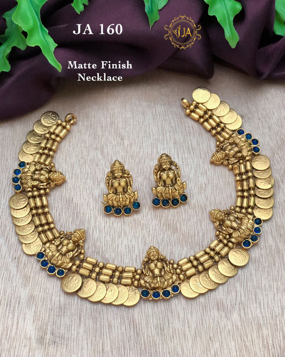 Blue kemp studded Coin Laxmi Necklace set for women -ART001CLB