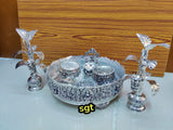 Bagya Lakshmi , Antique finish German Silver Puja Thali Combo -SILVI001PC