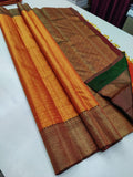 Ananada Bairavi  , Yellow and Green Kanchipuram Pure Silk Handloom sarees with 2gram Pure jari -PDS001YG