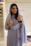 Grey  Floral  New Georgette Salwar Suit Set with Lace Borders - SAHE001GSS