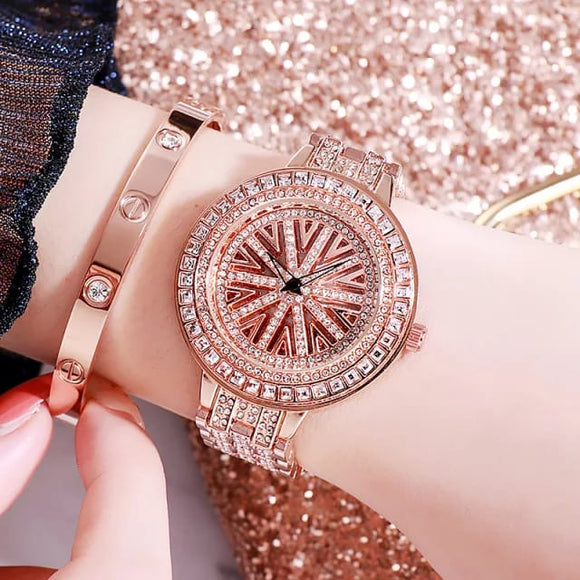 Rose  Gold  Plated Designer Revolving dial watch for Women-DUB001RRS