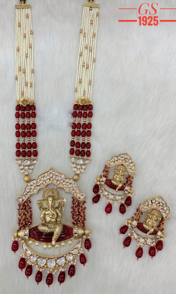 Ganesh Jayam , Ganesha Pendant With Beads Necklace Set for Women-NEERA001BNSG
