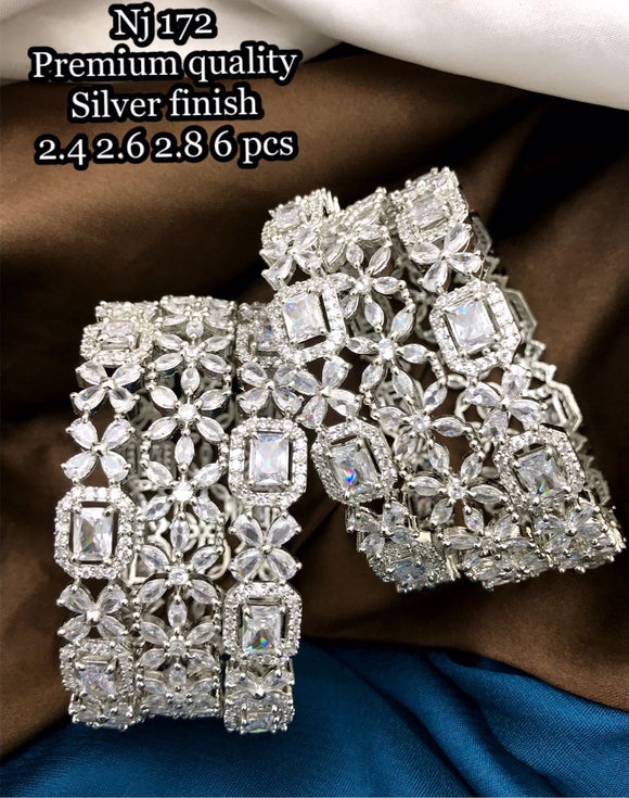 Priyaja  , Premium Quality Silver Polish American Diamond Bangles Set for Women-SAY001BSA