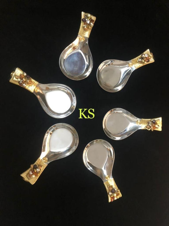New launch by ks Serving spoon set of six Pcs With wire and stone embellished -PRIYA001SS