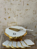 White Enamel Gold Cake Stand with  Spatula and Coasters set of  Six Pcs-PANI001CSW