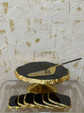 Black Enamel Gold Cake Stand with  Spatula and Coasters set of  Six Pcs-PANI001CS