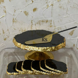 Black Enamel Gold Cake Stand with  Spatula and Coasters set of  Six Pcs-PANI001CS