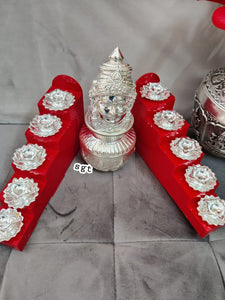 Arya Lakshmi , Full set  German silver Astalakshmi design kalsha with Amman face , fiber 5 steps with 10 diyas-SILU001A