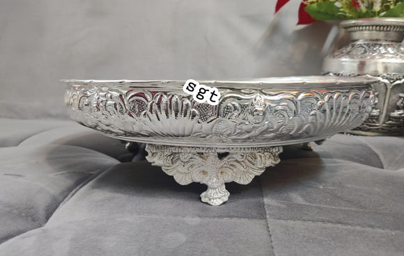 Padmini   , German silver washable Astalakshmi design special design Big  Size plate for Puja-SILU001PD