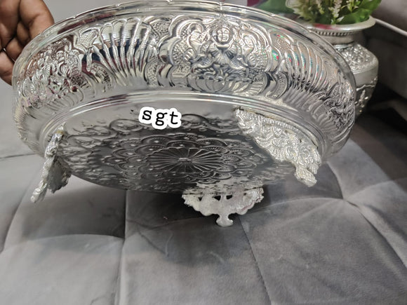 Sheela  , German silver washable Astalakshmi design special design Big  Size plate for Puja-SILU001PC