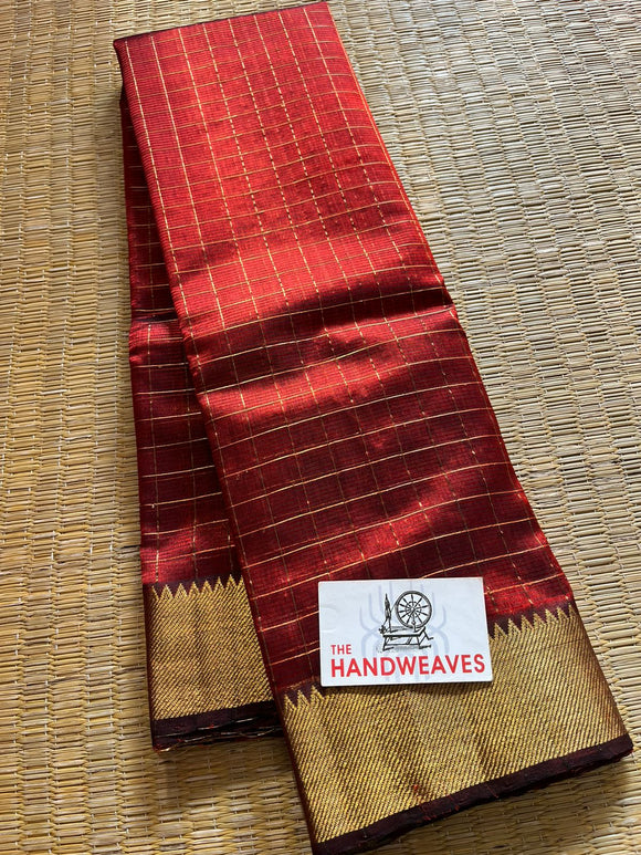 Brick Red  shade Mangalagiri Pure Pattu by Cotton Saree for women -PDS001MSBR