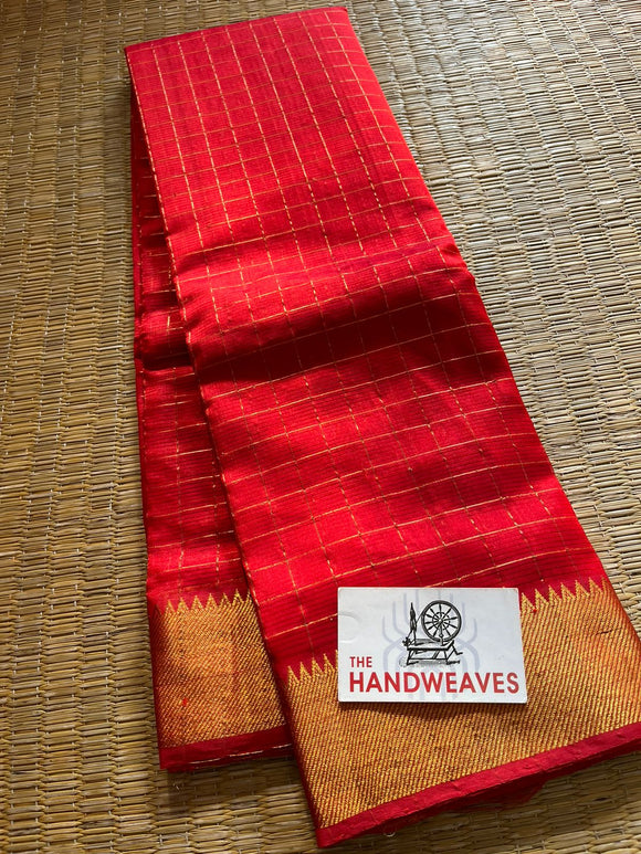 Red  shade Mangalagiri Pure Pattu by Cotton Saree for women -PDS001MSR
