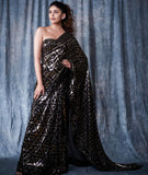 Party Wear Bollywood Replica Style Black Georgette Saree with Sequins work-SHREE001BS