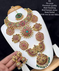Padmavat , Premium Matt Finish Real Kempu Semi Bridal Necklace Set with Mangtikka-SAY001SBS