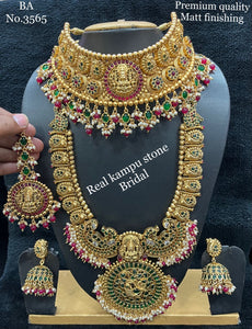 Shiva Ganga, Premium Matt Finish Real Kempu Semi Bridal Necklace Set with Mangtikka-SAY001SBB