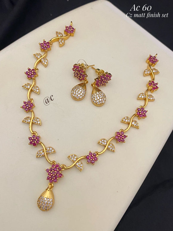 Shreemathi  , Matte Gold Finish Simple and Elegant Stone  Necklace Set for Women-SAY001SNAPW
