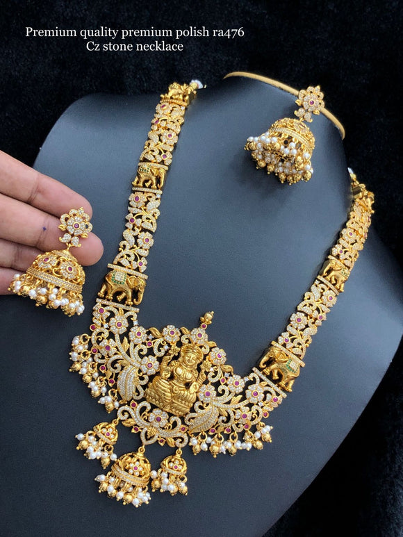 Charulatha ,Premium Matte Finish CZ stone Lakshmi Necklace  Set for Women-SAY001LNS