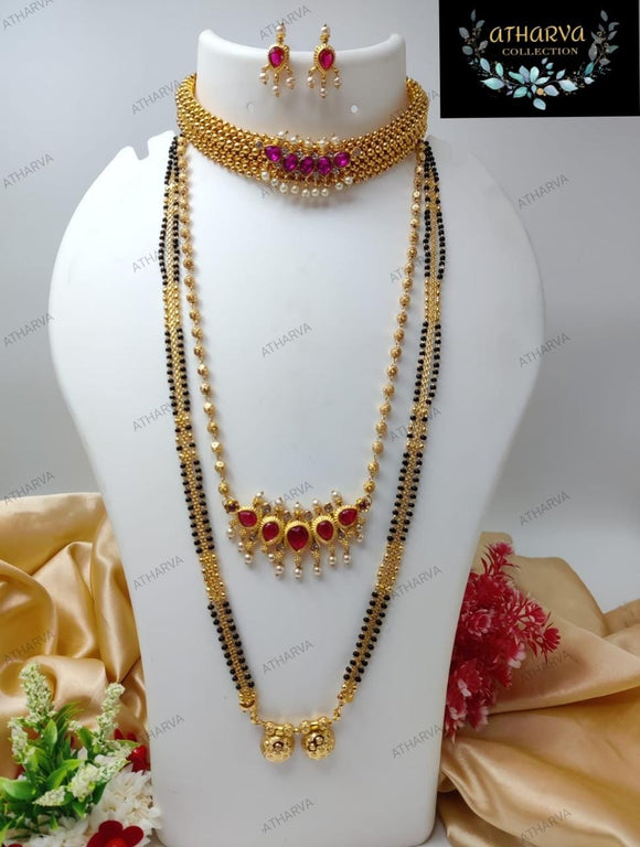 Ambika , elegant  Gold plated Marathi Jewellery combo for women -KARTI001JCA