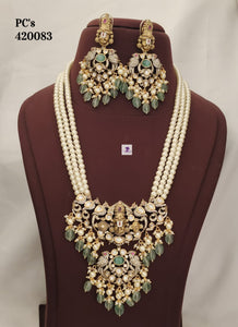 Ashmika , Victorian Finish  elegant Gold finish Pearl Long Necklace set for women -SAY001VLNS
