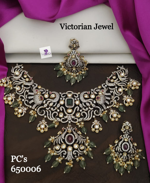 Janita , Victorian Finish  elegant Gold finish Necklace set for women -SAY001VNSD