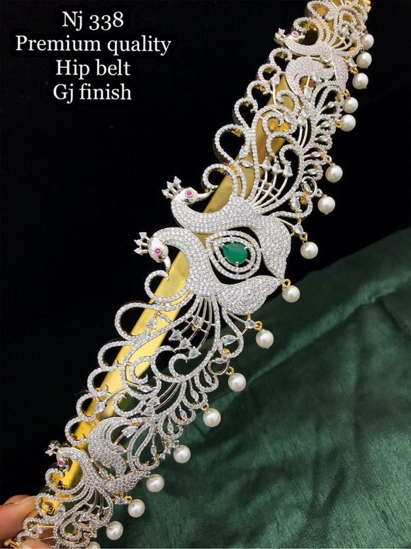 Green Anasuya , Jade Green Stone Studded Premium Quality Gold Jewellery Finish Hip Belt for Women-LR001HBSG