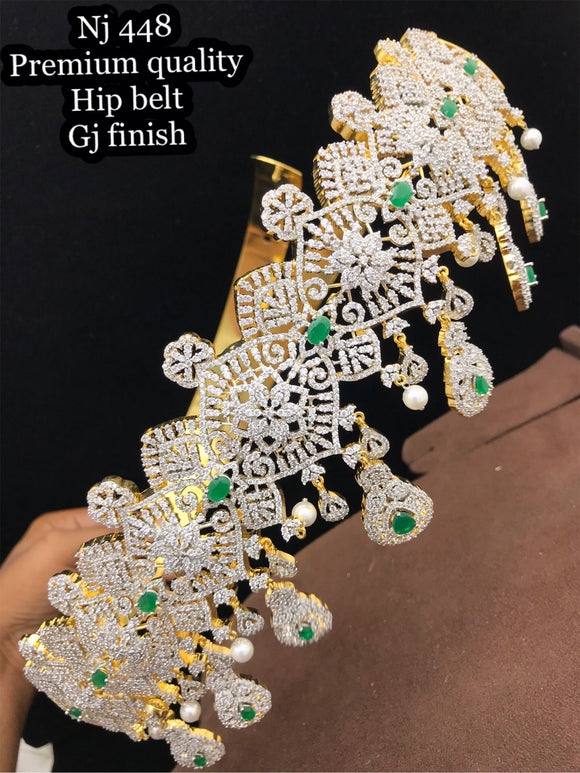 Sangamitra  , Jade Green Stone Studded Premium Quality Gold Jewellery Finish Hip Belt for Women-LR001DHBGS