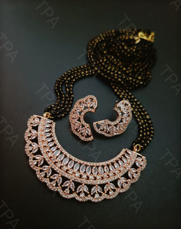 Long Mangalsutra Set American Diamond Mangalsutra Designs With