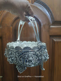 Shankari , Antique finish German Silver Asta Lakshmi Design Flower Basket -SILU001FB