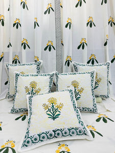 Zindagi , Cotton Hand Block  Print 5 Pc Cushion Cover Set-SHARA001CCH