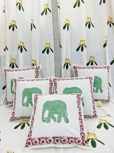 Humsafar , Cotton Hand Block  Print 5 Pc Cushion Cover Set-SHARA001CCJ