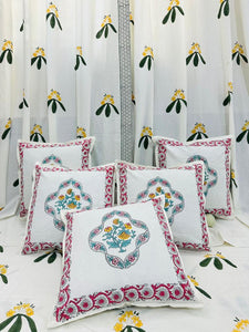 Janeman  ,Cotton Hand Block  Print 5 Pc Cushion Cover Set-SHARA001CCB