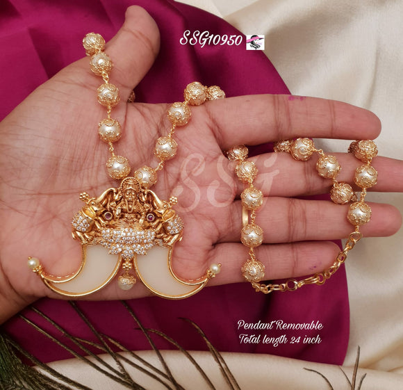 Lakshmi Jayam  ,Goddess  Lakshmi Design Puligoru Pendant with Pearl Chain for Women-TREND001PC