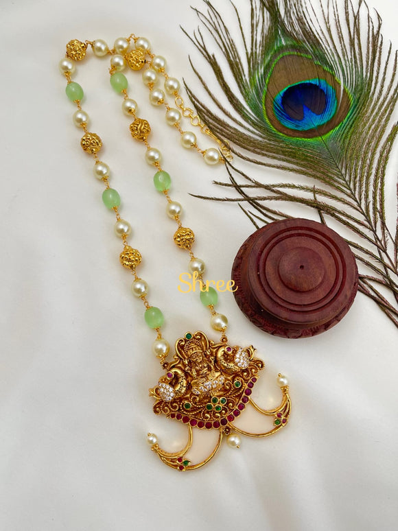Jai Mata ,Goddess  Lakshmi Design Puligoru Pendant with Pearl and  Beads Necklace for Women-TREND001PG
