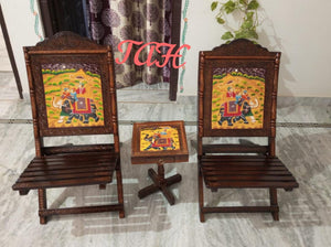 Embossed Hand Painted Mango Wood Chairs and Table set-MK001TCS